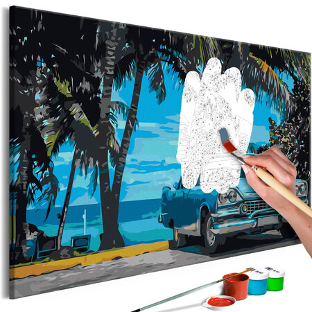 Tableau à peindre par soi-même - car under palm trees l x h en cm 60x40