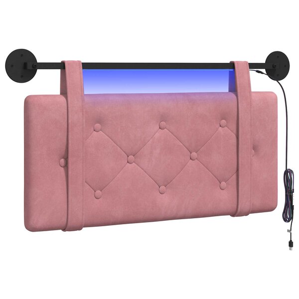 vidaXL Tête de lit suspendue Avec lumière LED Rose Velours