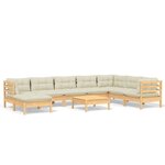 vidaXL Salon de jardin 9 Pièces avec coussins crème bois de pin massif