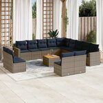 vidaXL Salon de jardin avec coussins 14 Pièces gris résine tressée