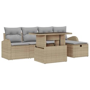 vidaXL Ensemble de canapé de jardin 6 Pièces Beige Poly rotin