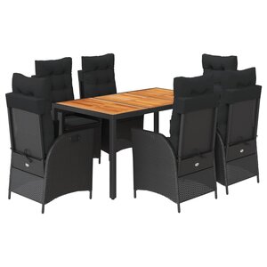 vidaXL Ensemble à manger de jardin coussins 7Pièces Noir Résine tressée