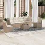 vidaXL Salon de jardin avec coussins 7 Pièces beige résine tressée