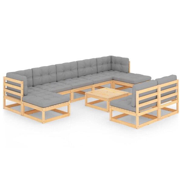 vidaXL Salon de jardin 10 Pièces avec coussins Bois de pin massif