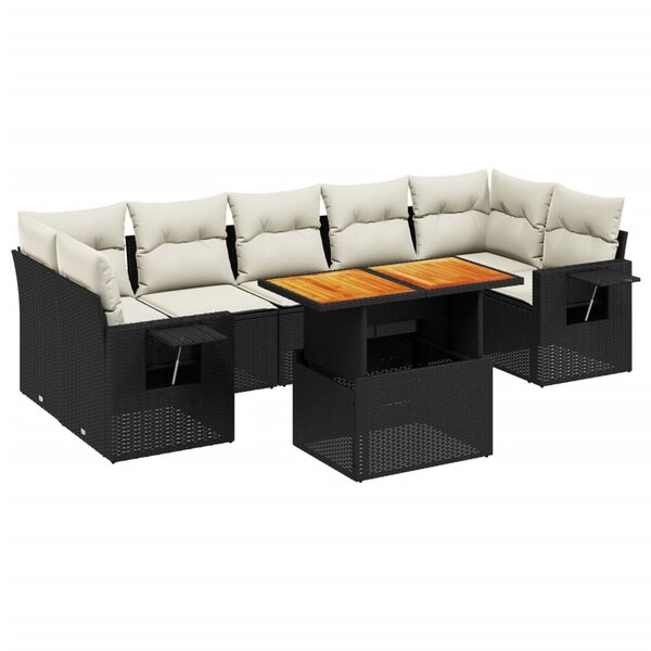 vidaXL Salon de jardin 8 Pièces avec coussins noir résine tressée