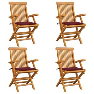 vidaXL Chaises de jardin avec coussins rouge bordeaux lot de 4 Teck