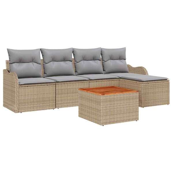 vidaXL Ensemble de canapé de jardin 6 Pièces Beige Poly rotin