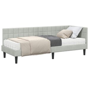 vidaXL Cadre de lit d'angle avec matelas 2 Pièces Gris clair Velours