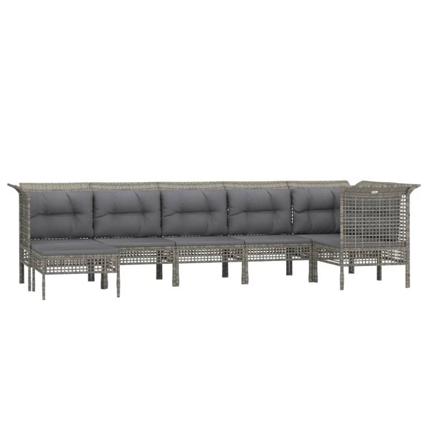 Salon de jardin meuble d'extérieur ensemble de mobilier 7 pièces avec coussins gris résine tressée 02_0017237