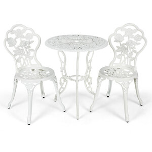 Lot de 3 ensemble table ronde et 2 chaises 60 x 68 5 cm confortable et résistant aux intempéries style antique en fonte d'aluminium blanc 20_0012000