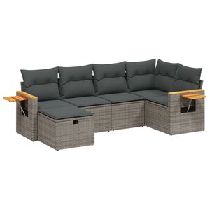vidaXL Salon de jardin 6 Pièces avec coussins gris résine tressée