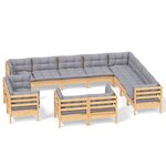 vidaXL Salon de jardin 12 Pièces avec coussins gris Bois de pin massif