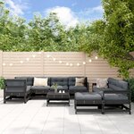 vidaXL Salon de jardin 10 Pièces avec coussins noir bois massif