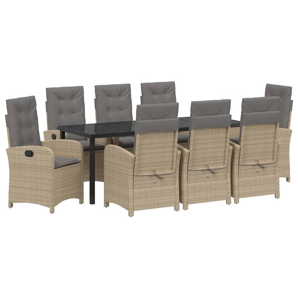 vidaXL Ensemble de salle à manger pour jardin 9 pc Beige polyrotin