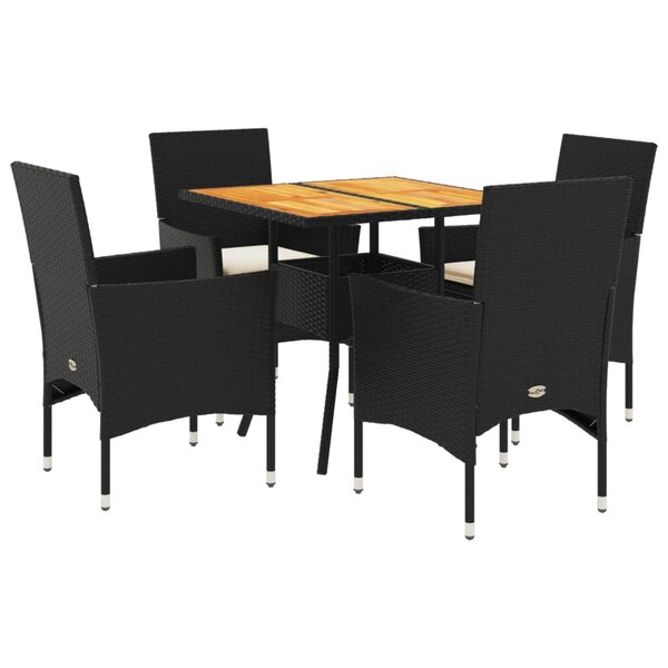 vidaXL Ensemble à manger de jardin et coussins 5 Pièces noir rotin acacia
