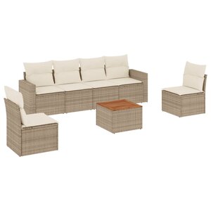 vidaXL Salon de jardin avec coussins 7 Pièces beige résine tressée