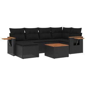 vidaXL Salon de jardin 7 Pièces avec coussins noir résine tressée