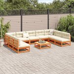 vidaXL Salon de jardin 10Pièces avec coussins cire marron bois pin massif