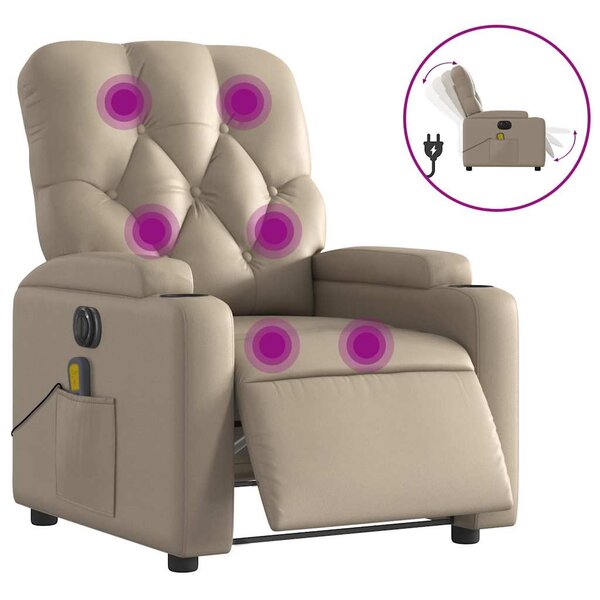 vidaXL Fauteuil de massage inclinable électrique cappuccino similicuir