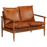 vidaXL Canapé à 2 places Cuir véritable avec bois d'acacia Marron