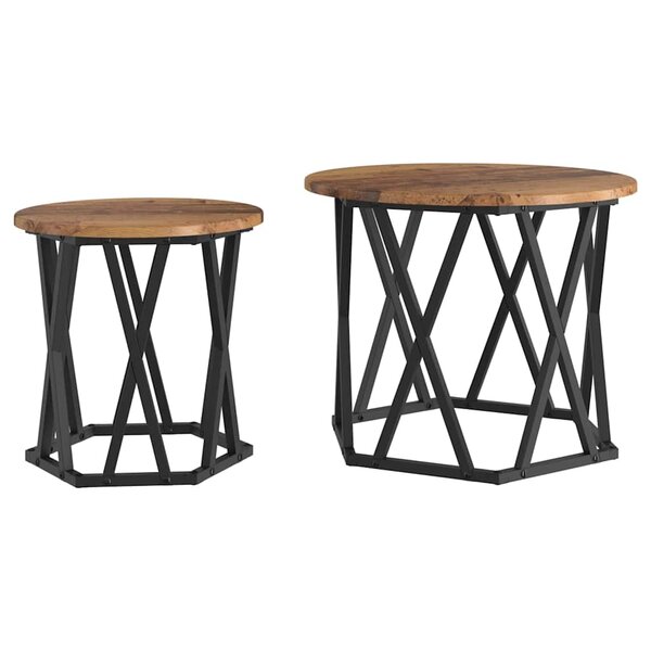 vidaXL Table d'appoint 2 Pièces bois recyclé Bois d'ingénierie et acier