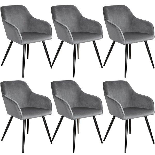 Lot de 6 chaises pieds noir siège de salon cuisine salle à manger design élégant velours gris 08_0000017