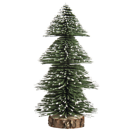 Sapin décoratif enneigé  20cm  vert av. socle bois  bte PVC 1 pce