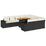 vidaXL Salon de jardin 10 Pièces avec coussins noir résine tressée acacia
