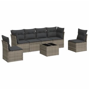 vidaXL Salon de jardin avec coussins 7 Pièces gris résine tressée