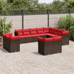 vidaXL Salon de jardin avec coussins 12 Pièces marron résine tressée
