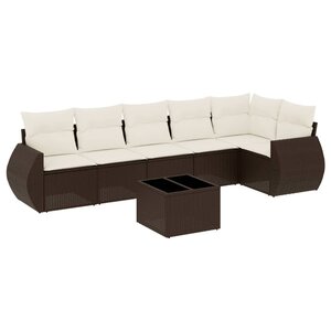 vidaXL Salon de jardin avec coussins 7 Pièces marron résine tressée