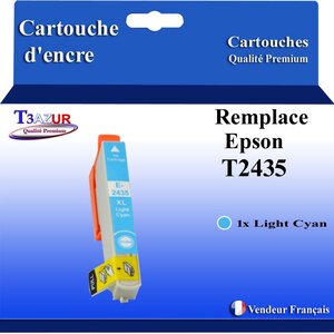 T3AZUR- Cartouche Compatible avec Epson T2435 T2425 T24XL Light Cyan