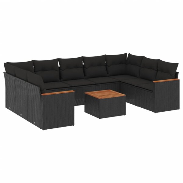vidaXL Salon de jardin 10 Pièces avec coussins noir résine tressée
