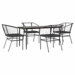 vidaXL Ensemble à manger de jardin et coussins 5 Pièces noir rotin verre