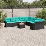 vidaXL Salon de jardin 11 Pièces avec coussins noir résine tressée