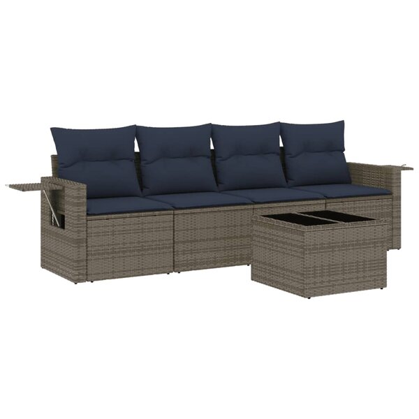 vidaXL Salon de jardin 5 Pièces avec coussins gris résine tressée