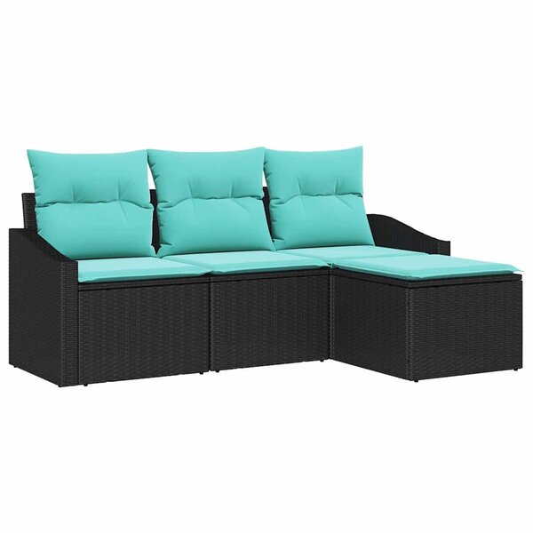 vidaXL Ensemble de Canapés avec coussin 4 Pièces Noir polyrotin