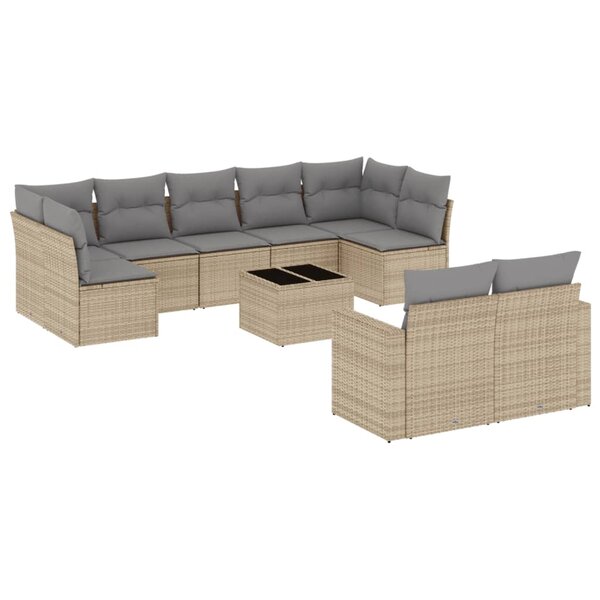 vidaXL Salon de jardin avec coussins 10 Pièces beige résine tressée
