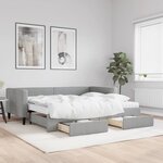 vidaXL Lit de jour avec gigogne et tiroirs gris clair 90x190 cm tissu