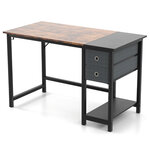 Bureau de 120 cm poste de travail informatique moderne avec 2 tiroirs crochet de suspension étagère de rangement marron rustique et noir 20_0007992
