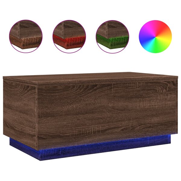 vidaXL Table basse avec lumières LED chêne marron 90x50x40 cm