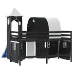 vidaXL Lit mezzanine enfants avec tour blanc/noir 80x200cm pin massif