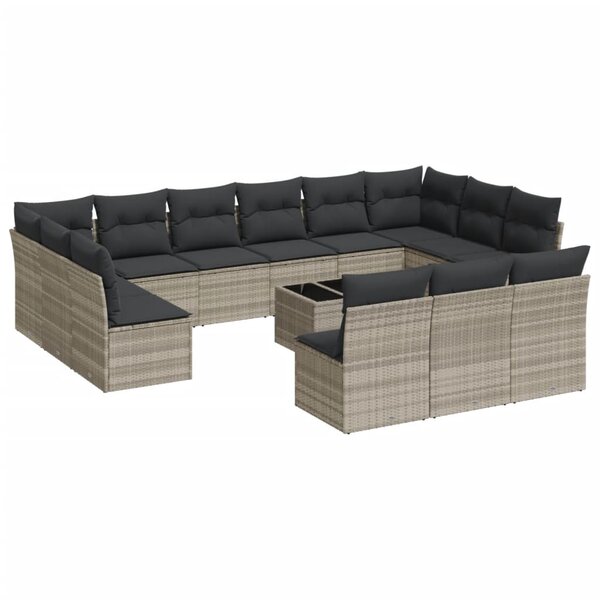 vidaXL Salon de jardin avec coussins 14 Pièces gris clair résine tressée