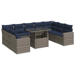 vidaXL Salon de jardin avec coussins 10 Pièces gris résine tressée acacia