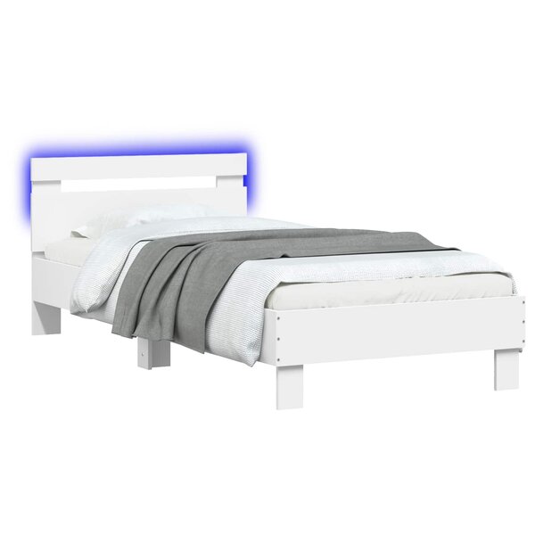vidaXL Cadre de lit avec bandes LED Blanc Bois d'ingénierie