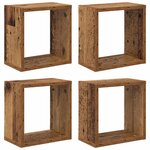 vidaXL Étagères murales avec étagère 4 Pièces Bois ancien 26 x 15 x 26 cm