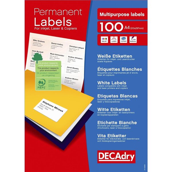 Boite de 400 etiquettes blanches multi-usage 99 1 x 139 mm Decadry By Apli