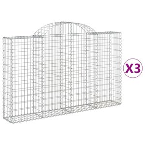 vidaXL Paniers à gabions arqués 3 Pièces 200x30x120/140 cm Fer galvanisé
