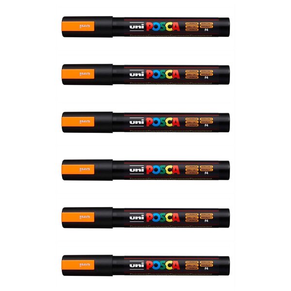 Marqueur PC5M Pointe conique moyenne Orange Fluo x 6 POSCA