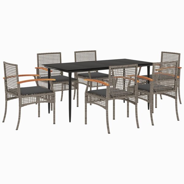 vidaXL Ensemble à manger de jardin et coussins 7 Pièces gris rotin
